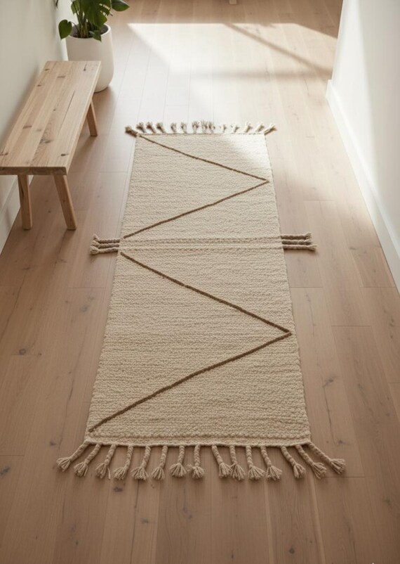 Handwoven Geometric Kilim Runner Rug, Custom Size Moroccan Decor