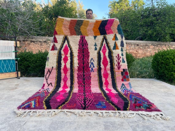 Bohemian Moroccan Berber Rug - Large Boujaad Wool Carpet - Handmade Soft Boho Area Rug - Boho Decor for Living Room or Bedroom