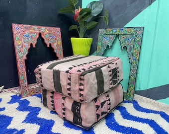 Moroccan POUF **75% OFF** with Colorful Hand Knotted Wool Pouf Ottoman Pouf Morrocan Wool Pouf Moroccan Pouffe