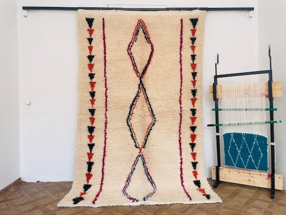 Moroccan rug - berber design - handmade rug - shag pile rug - beni ourain - tapis berbere - handwoven rug - azilal rug 6  wool rug