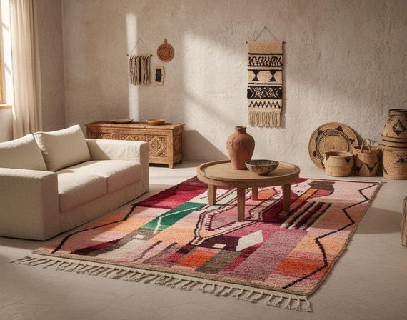 Handwoven Wool Boujaad Rug, Moroccan Berber Carpet, Custom Size