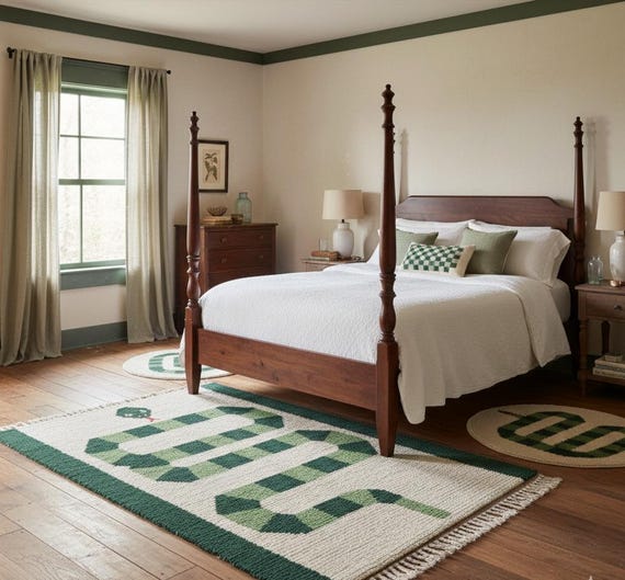 Handwoven Moroccan Wool Snake Rug, Green and White, 9x12