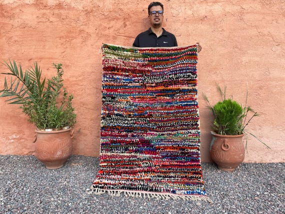 8x10 Area Rug Blue Colorful Abstract - Authentic Boujaad Moroccan Rug - Rug For Living Room Boho Chic - Handmade Christmas Gift For Mom