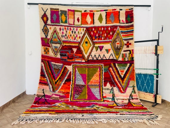 Large Abstract Moroccan Rug - Colorful Boujaad Wool Rug - Handwoven Berber Tapis - Unique Art Floor Decor - Gift for Mom or New Home