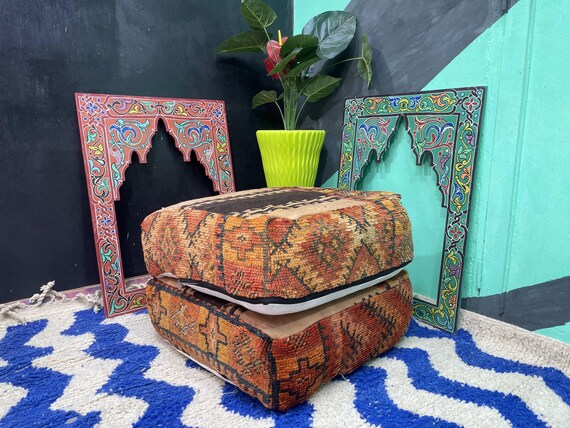 Moroccan POUF **75% OFF** with Colorful Hand Knotted Wool Pouf Ottoman Pouf Morrocan Wool Pouf Moroccan Pouffe