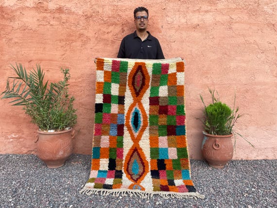 Handwoven Boujaad Moroccan Rug: All Wool Berber Rug, Custom Options