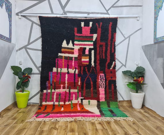 Modern Moroccan Handmade Rug - Beni Ourain Style Berber Wool Carpet - Vibrant Multicolored Azilal Design