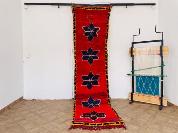 Handmade Vintage Red Moroccan Runner Rug | Wool Area Rug for Home Decor | Free Shipping