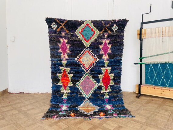 Primitive decor halloween - Boucherouite rug - Handmade rug - Colorful moroccan rug - Vintage area rug - Rug abstract - Home decor rustic