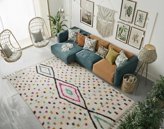 Berber Rug, Moroccan 9x12 Wool Rug with Dots, Handcrafted