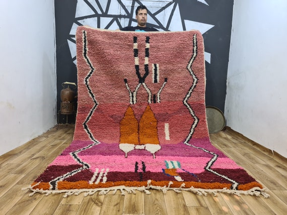Beni ourain custom moroccan rug pink - High Quality berber moroccan wool rug - Handmade carpet for living room - Unique home decor christmas