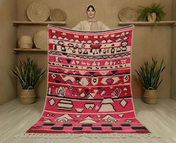 Handmade Wool Moroccan Rug, Colorful Boho Area Rug, Custom Size