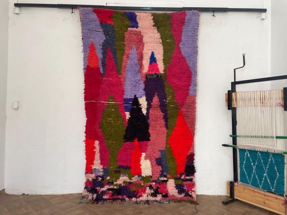 Vintage Fabulous Boujad Rug - Authentic Moroccan Rug - Azilal Rug - Abstract Red Carpet - Handmade Moroccan Rug - Bohemian Rug