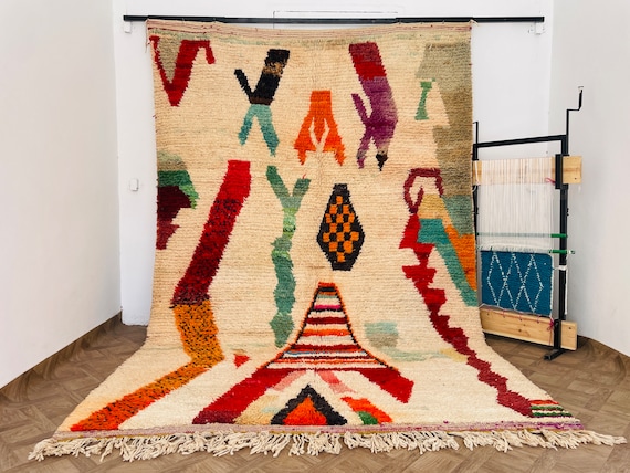 Living Room Custom Moroccan Rug - Wool Berber Rug Minimalist Nautical - Outdoor Hand-Knotted Cool Rugs - Bedroom Country Living Farm Decor