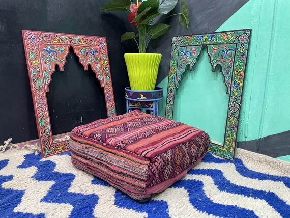 Moroccan Pouf - Pouf Ottoman - Boho Style Room Decor - Farmhouse Decor Living Room - Mom Gift Unique - Home Decor Antique - Furniture