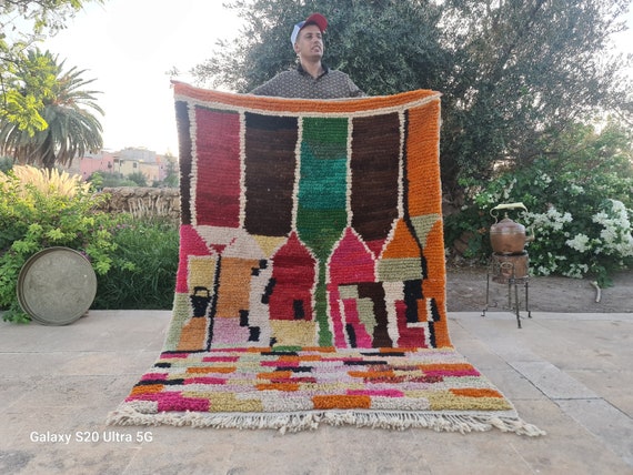 CUSTOM Fabulous Boujad Rug – Authentic Moroccan Carpet | Handmade Abstract Multicolored Wool Rug | Bohemian Berber Rug for Living Room
