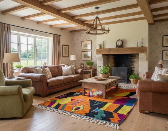 Handmade Orange Wool Berber Rug, Moroccan Boujaad Carpet, Custom Size