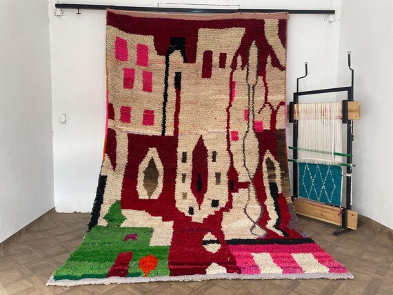Custom Sizes Bohemian Boujaad Rug Morocco - Moroccan Boho Custom Designer Rug - High pile Wool Rectangle Entrance Rug - BERBERUGALLERY