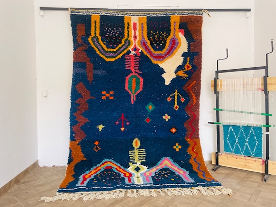 Moroccan Boujaad Berber Wool Rug, Boho Shag Living Room Area Rug, Colorful Soft Carpet, Berber Bohemian Rug