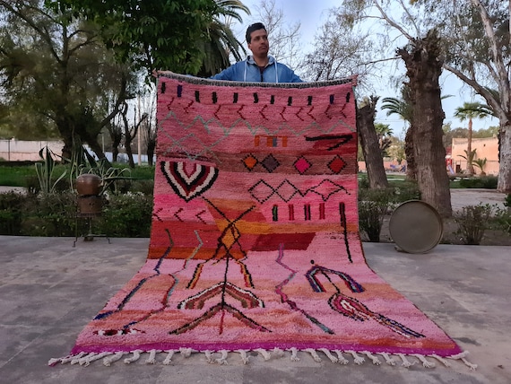 Pink Moroccan Rug - Boujaad Rug 8x10 10x12 - Light Pink Wool Berber Rug - Area Rugs Pink - Bedroom Rugs - Cute Modern Home Decor