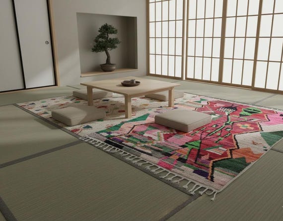 Custom Moroccan Rug 8x10, Funky MidCentury Area Rug, Boho Living Room Decor, 9x12 Wool Rug, Beni Ourain Style