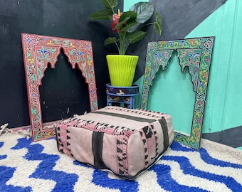 Décoration d'intérieur éclectique - Housse de pouf carrée MAROCAIN - Décoration de ferme dans le salon - Cadeau de pendaison de crémaillère pour une première maison - Cadeau fait main pour la maison