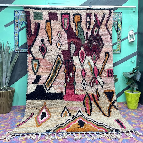 Large moroccan colorful rug - Overdyed rug - Beni ouarain rug - Tufted rugs handmade - Woven tapestry - Unique holiday gift for women