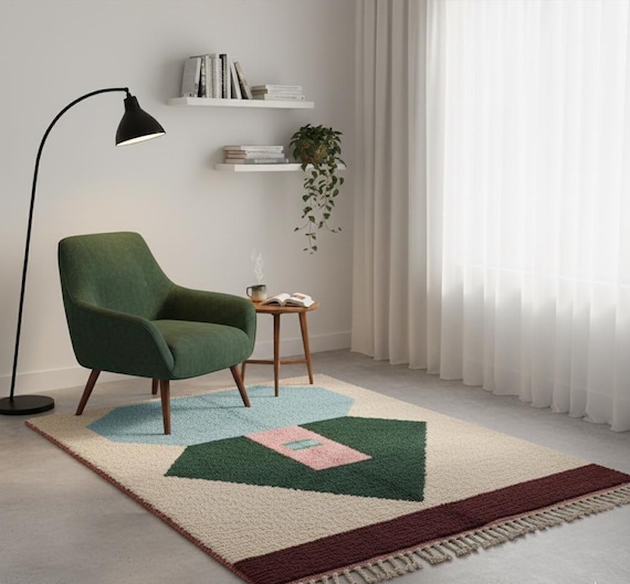 Handwoven Moroccan Boujaad Wool Rug: Multicolored Berber Design