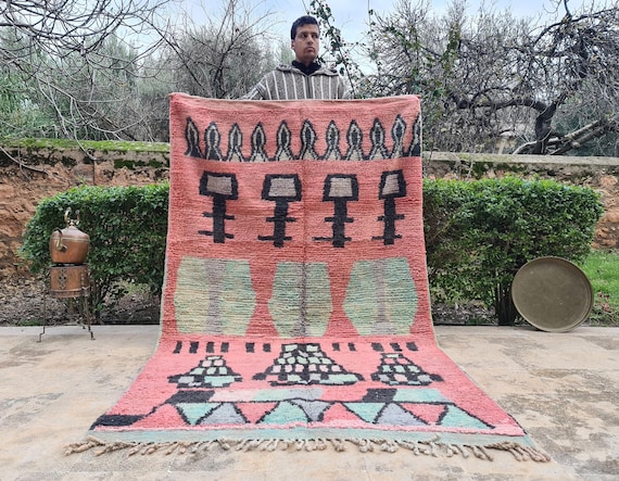Amazing Pink Berber Rug – Handmade Moroccan Boujaad Carpet – Contemporary Beni Ourain Style – Custom Wool Rug – Boho Area Rug