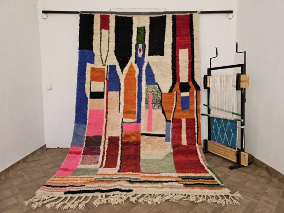 Gorgeous Bojaad Custom Rugs Living Room, Berber Handmade Rug, Multicolored Rug, Handmade Wool Rug, Berber Carpet, Genuine Wool Rug