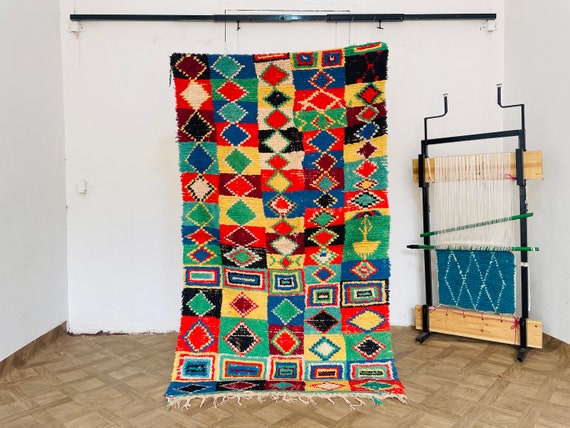 Rustic Bohemian Rug, Mid-Century Modern Handwoven Carpet, Home Decor Gift for Mom