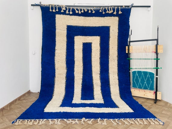 Moroccan Berber Rug Blue - Beni Ourain Moroccan Wool Rug, Modern Area Rug Blue - Handmade Wool Rug, Carpet Home Decor Personalized