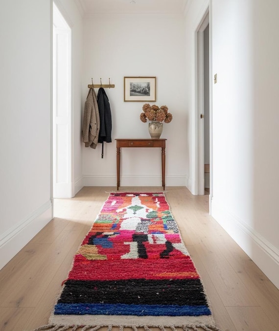 Handmade Moroccan Wool Runner Rug, Striking Home Decor