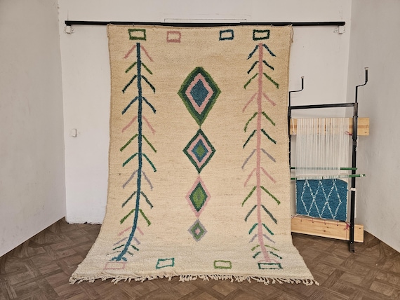 Handmade Moroccan Wool Rug, Beni Ourain Rug, 8x10 Area Rug, Traditional Handknotted Rug, Ethnic Shag Rug
