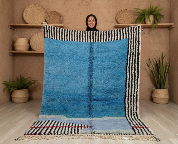 Handmade Blue Wool Berber Rug, Moroccan Carpet