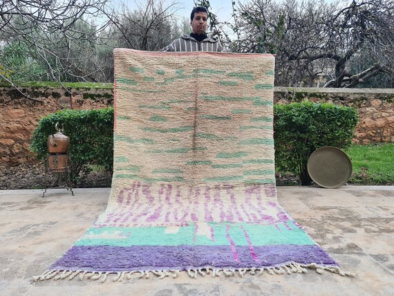 Amazing Ocean Moroccan Rug – Handmade Wool Carpet with Diamond Design – Blue Berber Area Rug – Handwoven Sheep Wool – Custom Sizes