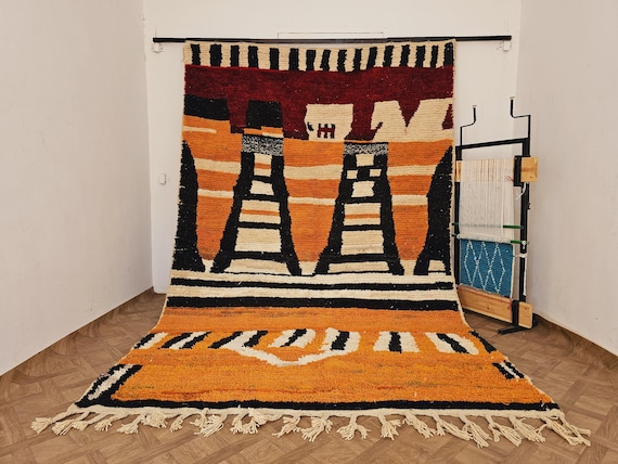 Huge Wall Hanging Handmade Moroccan Rugs For Decor - Customizable Mid century Modern Orange Rug Retro - Berber Custom Orange Rug Moroccan