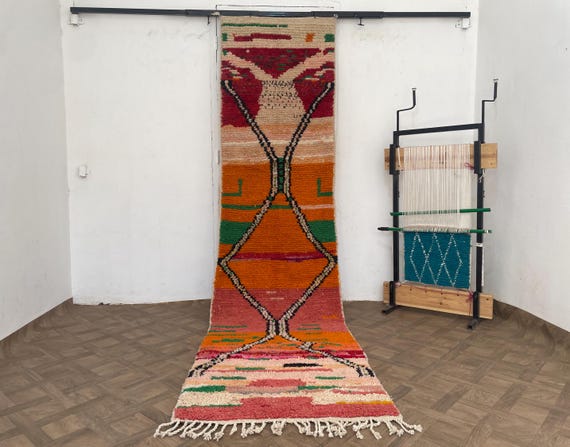 Hand Knotted Moroccan Azilal Rug Runner, Colorful Berber Carpet, Runner Rug