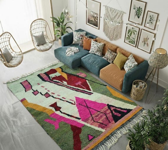 Handmade Moroccan Wool Rug, Asymmetrical Berber Design