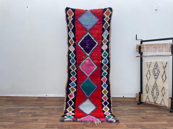 Handwoven Moroccan Runner Rug - Extra Long Vintage Hallway & Entryway Carpet - Hand Knotted Kitchen  Faded Boho Rug, Perfect for Home Decor