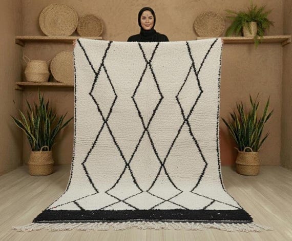Handmade Moroccan Wool Rug, 70s Geometric Berber Design