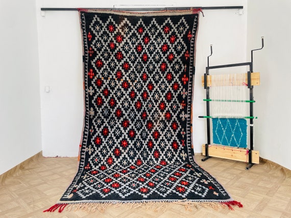 Handmade Moroccan Wool Rug – Bohemian Tribal Berber Carpet, Vintage Living Room Area Rug, Home Decor