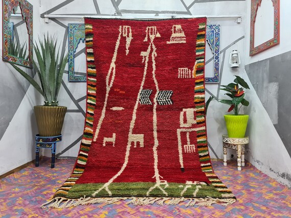 STUNNING Moroccan Red Vintage Rug – Oriental Pattern Area Rug | Washable Non-Slip Carpet for Living Room & Bedroom | Boho Home Decor
