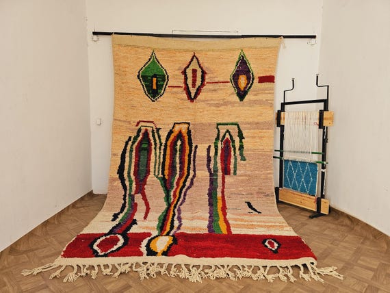 Custom Handmade Mid Century Modern Wool Rug - Perfect for Boho Bedroom & Nursery Decor