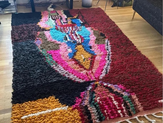 Handmade Moroccan Boujaad Rug: Multicolor Wool Berber Carpet