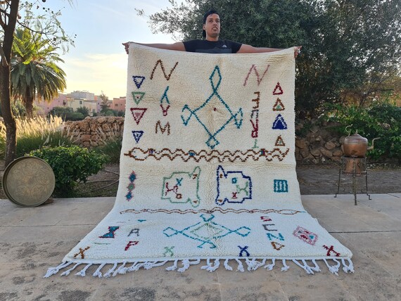 Creative SOFT Rugs - Area rugs for living room - 8x10 rugs white - Geometric rugs - Moroccan AZILAL rugs - Handknotted rug - Midcentury rugs