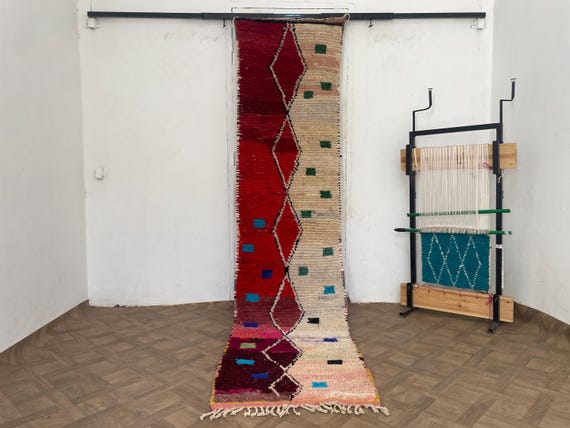 Moroccan Azilal Runner Rug, Hand Knotted Berber Carpet, Colorful Handmade Rug