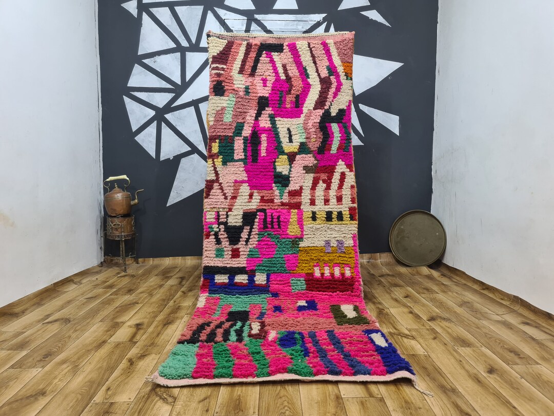 Unique Runner Rugs Custom Pink Wool Outdoor , Luxury Hallway Runner Rug , Modern Boho ...