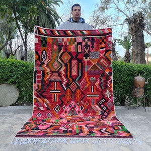 Eccentric Home Decor Rug, Custom Boujad Moroccan Rug, Original Handmade Rugs 9x12, Colorful Morrocan Rug Bohemian, Modern Handwoven Rug Red