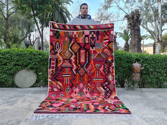 Eccentric Home Decor Rug, Custom Boujad Moroccan Rug, Original Handmade Rugs 9x12, Colorful Morrocan Rug Bohemian, Modern Handwoven Rug Red